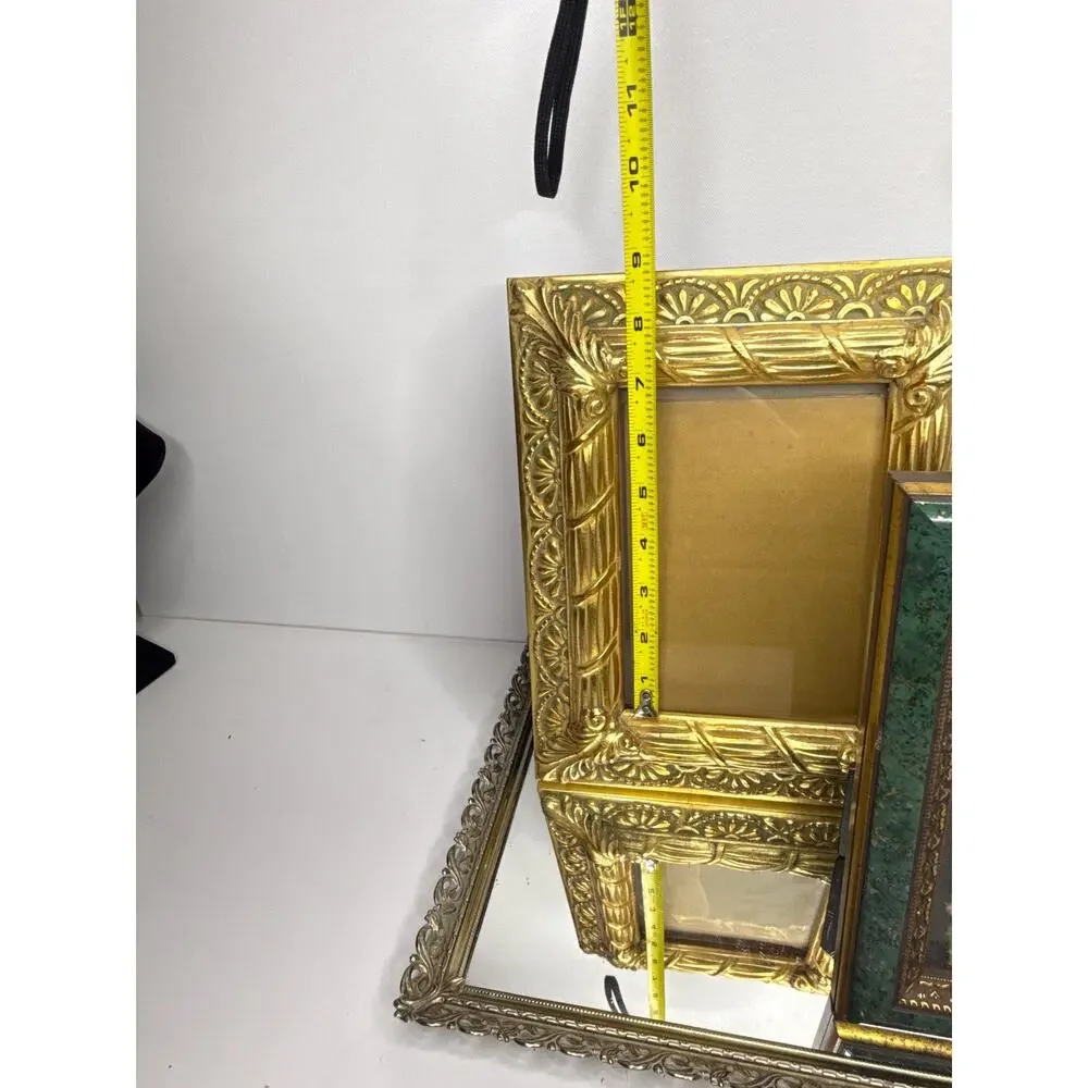 Set of two ornate vintage gold and green frames